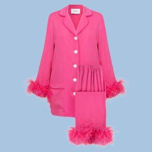 SLEEPER Party Pajamas Set With Detachable Feathers In Hot Pink